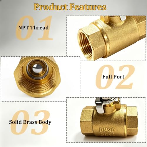 2 Pack 3/4" Full Port Ball Valve Brass， 3/4 Inch NPT Brass Valve，3/4" Female x 3/4" Female Thread Heavy Duty Brass Shut Off Valve Water, Oil and Gas - Image 5