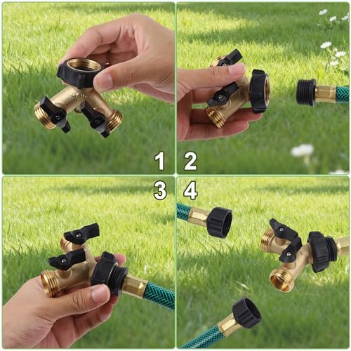 Biswing 4 Pack Garden Hose Splitter 2 Way, Heavy Duty Brass Connector Tap Splitter, Y Splitter 2 Valves with 4 Extra Rubber Washers - Image 6