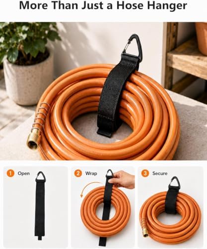 Hose Hanger Wall Mount, Garden Hose Holder Heavy Duty Metal Hook for Water Hose Storage, Rust-Resistant Outdoor Organizer for Garden, Garage, Yard & Fence, Includes Storage Strap, 3 Pack - Image 4