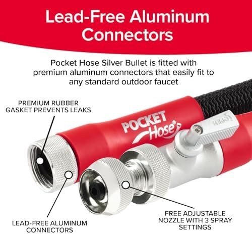 Pocket Hose 75 FT Silver Bullet 2.0 Expandable Garden Hose w/Turbo Shot Nozzle, AS SEEN ON TV, Lead-Free, Solid Aluminum Connectors, Easy On/Off Valve, Kink-Free, Leak-Proof (Pack of 2) - Image 5