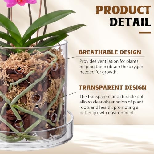 8 Inch Clear Acrylic Orchid Planter Pot with 360° Round Holes & Tray - Image 3