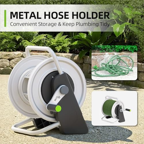 Metal Garden Hose Reel Cart,Hose Holder Up to 50-80 Feet of 5/8" Hose,Wall Mounted Water Hose Reel,Portable Hose Reels for Outside Car Washing, Watering - Image 5