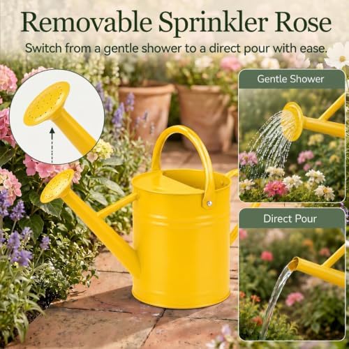 1 Gallon Metal Watering Can for Indoor Outdoor Plants, Sunflower Yellow - Image 6