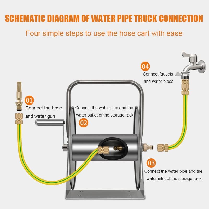 Wall/Floor Mount Hose Reel 1/2 Inch Garden Hose, Hose Butler Stainless Steel Water Hose Rack with spray gun and accessories, Portable Hose Stand Patio Hose Hanger, Hose Holder Storage Swivel Bracket - Image 4