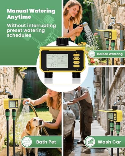 Solar Sprinkler Timer, Water Timer for Garden Hose, Outdoor 2 Zone Hose with Rain Delay/Automatic/Manual Watering System, Digital Programmable Faucet Timing Irrigation for Lawn, Yard(No WiFi) - Image 6