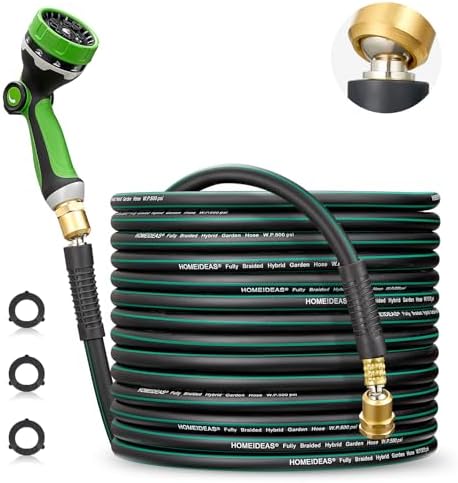 HOMEIDEAS 75 ft Rubber Garden Hose with Nozzle - Newly Leak-proof & Kink-free Design | Freely Rotational Spherical Ball Joint, Anticorrosive 3/4" Brass Fittings - Perfect for Outdoor Watering by HOMEIDEAS