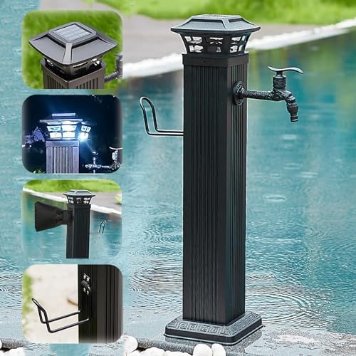Solar Garden Water Column Light - Frost-Free Outdoor Faucet Stand - Durable Freestanding Hose Holder - Decorative Spigot for Garden - Floor-Mount Tap Solution by Unknown