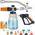 Feng Pai Pressure Washer Gun with Foam Cannon and Dual Connector, 7 Pressure Washer Sprayer Nozzles, Double Tip Attachment for Soap Cannon, 1/4" Quick Connect by FENGPAI