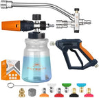 Feng Pai Pressure Washer Gun with Foam Cannon and Dual Connector, 7 Pressure Washer Sprayer Nozzles, Double Tip Attachment for Soap Cannon, 1/4" Quick Connect by FENGPAI