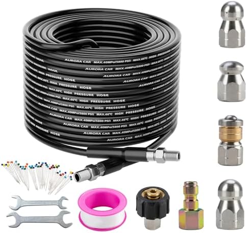 AURORA CAR Sewer Jetter Kit for Pressure Washer 50 FT, 1/4 Inch NPT 5800PSI by AURORACAR