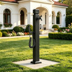 Outdoor Stainless Steel Water Column Spigot, Freestanding Garden Hose Holder with Brass Faucet, Matte Black Decorative Fountain Water Post for Irrigation Washing(E,Height: 80cm/31.5in) by Lonmrrton