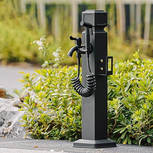 Vertical Garden Water Column, Outdoor Faucet with Double Outlet and Spray Gun, Decorative Water Fountain for Yard, Hose Stand by Unknown