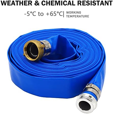 DAVCO 2" ID × 25 ft Pool Backwash Hose, Heavy Duty Reinforced Blue PVC Lay Flat Water Discharge Pump Hoses For Swimming Drain Pools and Clean Filters, With Aluminum Pin Lug Fittings - Image 6