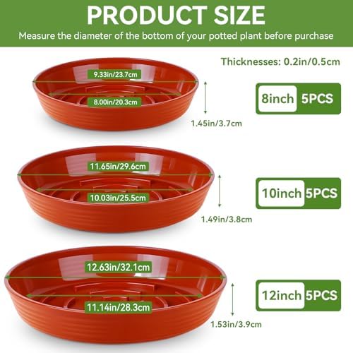 15 Pack Plant Trays for Pots 1.5" Deep Plant Saucers, Heavy Duty 8" 10" 12 inch Plant Tray Bulk Thickened Plant Plates to Catch Water, Durable Plant Saucer Flower Pot Accessories - Image 2