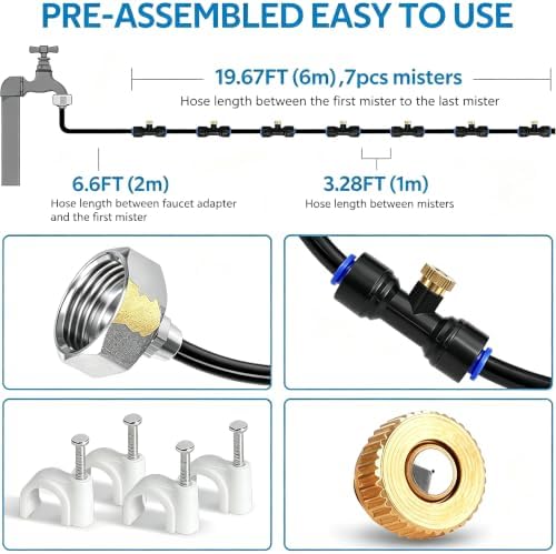 Misting Cooling System 26 Ft, 7 Brass Mist Nozzles Outdoor Patio Cooler - Image 2