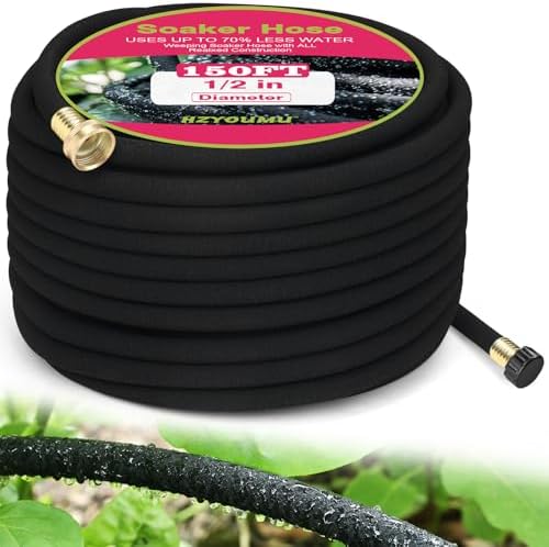 1/2 Inch 150 FT Round Soaker Hose for Garden and Lawn Irrigation by HZYOUMU