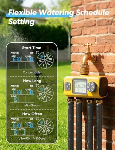 meross 4 Zone Sprinkler Timer with Brass Inlet, Water Timer for Garden Hose, Hose Valve for Watering with Rain Dealy & Manual Watering for Outdoor Drip Irrigation, Lawn, Yard - Image 3