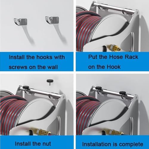 Professional Freestanding or Wall Mounted Garden Hose Reel, 1/2" Hose Reel Set, Easy to Carry and Store, Prevents Twisting, for Watering Flowers/Washing Car/Do,Rack+50mHose - Image 3