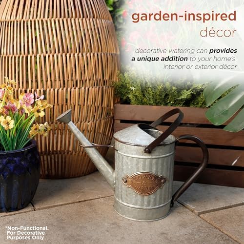 Alpine Corporation 12" Tall Vintage Style Decorative Metal Watering Can with Rustic Finish - Image 4