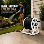Dual Floor and Wall Mounted Garden Hose Reel, Holds 200ft of Water Hose, Heavy Duty Metal Hose Reel, Space Saving Hose Reel Organizer for Yard, Garage & Shed (White) - Image 2