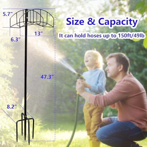 Garden Hose Holder Stand - Frestanding Heavy Duty Metal Water Hose Hanger, Detachable Hose Storage Organizer Holds 150ft, 2-Pack for Outside Yard Lawn (Black) - Image 4