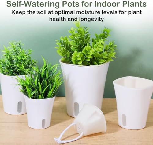 18 Pcs Self Watering Pots 3 Sizes Plastic Self Watering Planters Small Flower Plant Pot with Inner White Pot for Indoor House Plants, Flower (3", 4", 5") - Image 6