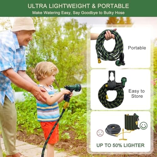 Garden Hose Non-Expandable 75 ft, Lightweight Flexible Water Hose with 10 Function Spray Nozzle, Outdoor Leak Proof, Kink-Free, Portable Hose for Yard, Lawn, Camper, High-Density Fabric, Black Green - Image 5