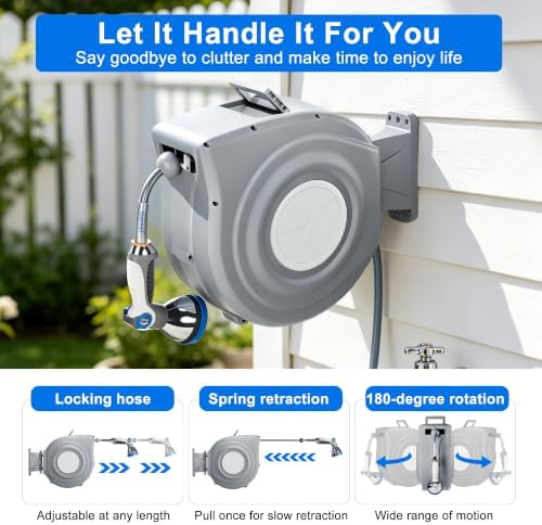 Retractable Garden Hose Reel, 1/2 in x 65 ft Wall Mounted Hose Reel - Image 3