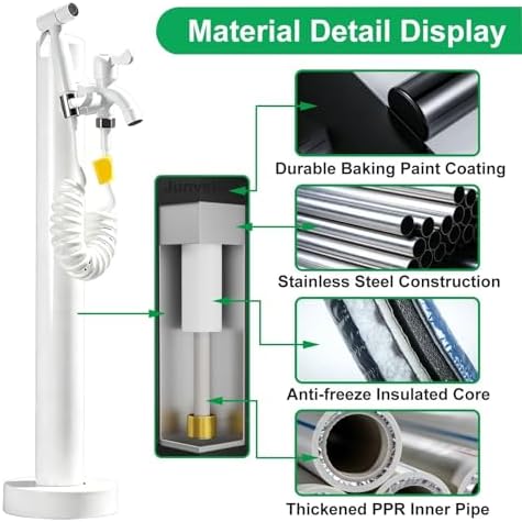 Stainless Steel 60/95cm Water Dispenser Column, Round with Water Tap and Hose Connector Free-Standing Garden Tap Outdoor Spigot, Vertical Water Hydrant(White,95cm/37.4in,Style 2) - Image 3