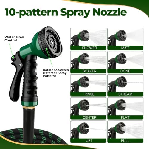 Garden Hose 50 ft, 2026 Upgraded Kink Free Flexible Water Hose 50ft With 10 Pattern Spray Nozzle, Leak-Proof, Portable, Ultra Lightweight & Durable Garden Hose for Yard, Lawn, Outdoor (DarkGreen) - Image 5