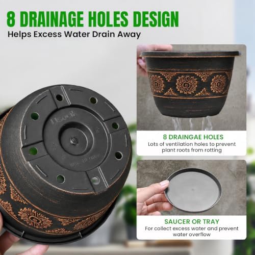 Usocik 16 Inch Outdoor Planters, 4 Pack, Copper Retro Floral - Image 2