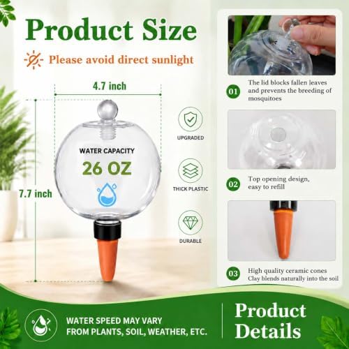 6 Pack 26oz Extra Large Plant Self Watering Globes to 3 Weeks Watering - Image 2