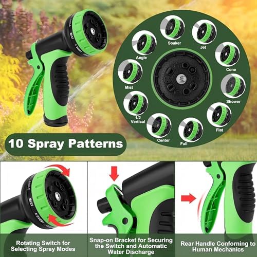 100ft Non-Expanding Garden Hose, 3/4" GHT Kink-Free Water Hose with 10 Function Nozzle, Flexible Outdoor Hose for Yard, Garden, Car Washing - Image 3