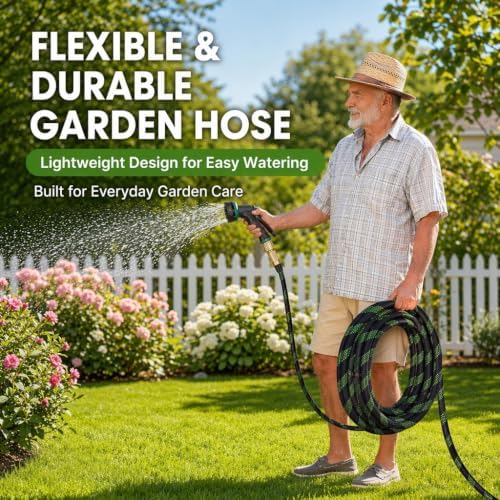 100 FT Garden Hose - Heavy Duty Non-Expandable Water Hose with 10-Function Nozzle, Kink-Free & Leak-Proof Flexible Yard Hose for Lawn and Car Washing（100FT) - Image 2
