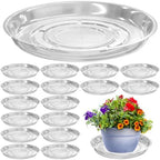 16 Packs 16 Inches Large Clear Plant Saucers for Indoor Outdoor Use Heavy Duty Plastic Plant Trays for Planter Flower Pot Drip Trays to Catch Water, 4 to 20 Inch, Round Transparent by Planterhoma