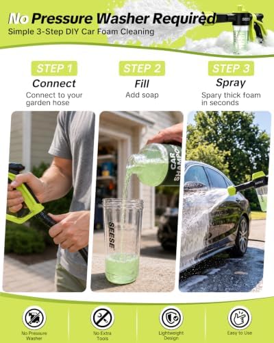 SEESE Car Wash Foam Gun: Foam Cannon for Garden Hose with High Pressure Nozzle & 3 Spray Modes - Suitable for Washing Cars, Trucks, SUVs, Motorcycles, RVs - Image 3