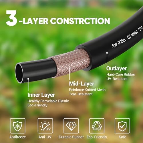 200 FT Heavy Duty Garden Hose, 5/8 in Rubber Water Hose, Black - Image 7