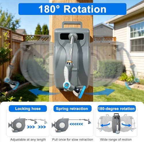 Retractable Garden Hose Reel 1/2 in x 100 ft, Automatic Water Hose Reel - Image 2