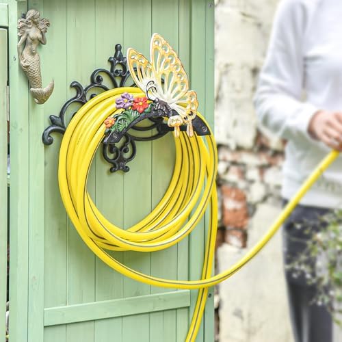 Sungmor Cast Iron Garden Hose Holder, Heavy Duty Wall Mounted Hose Hanger, Decorative Butterfly Water pipe Organizer, Hose Reel Rack for Outside, Garden Yard Decor - Image 3