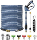 Pressure Washer Gun and Hose Kit, 4800PSI Flexible & Kink-Resistant - Steel Braided & Durable High Power Washer Hose 100 FT with 3/8" Swivel Quick Connector and M22 14mm Adapters & 5 Nozzles by Unknown