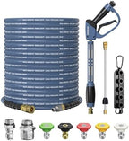 Pressure Washer Gun and Hose Kit, 4800PSI Flexible & Kink-Resistant - Steel Braided & Durable High Power Washer Hose 100 FT with 3/8" Swivel Quick Connector and M22 14mm Adapters & 5 Nozzles by Unknown