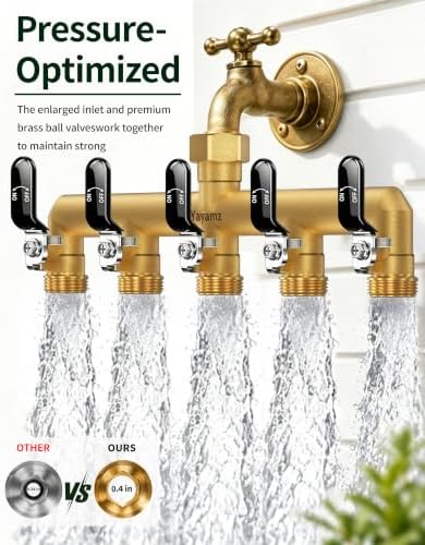 5-Way Garden Hose Splitter, Heavy-Duty Brass, 3/4" GHT, Black - Image 6