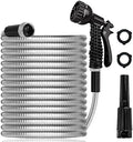 75FT Metal Garden Hose – 304 Stainless Steel Heavy Duty Water Hose with 2 Nozzles, Flexible Kink-Free Dog-Proof Hose for Garden Watering, Car Washing, House Cleaning & Dog Bathing by XXFBJNMD