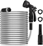 75FT Metal Garden Hose – 304 Stainless Steel Heavy Duty Water Hose with 2 Nozzles, Flexible Kink-Free Dog-Proof Hose for Garden Watering, Car Washing, House Cleaning & Dog Bathing by XXFBJNMD