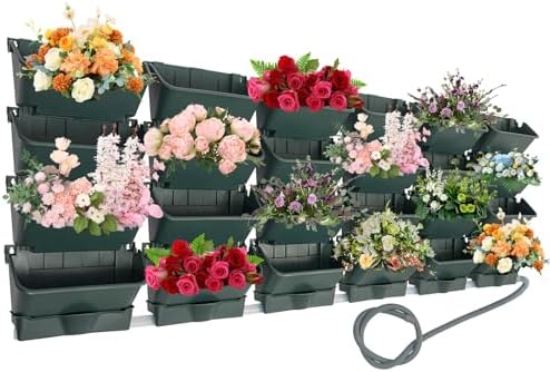 Vertical Wall Planter for Indoor Plant-Walls Mounted Pot with 6 Drainage Tray 24 Pack, 13" Planter w/6.56ft Drainage Pipe for Decor, Plastic Pots Balcony Planters (24, Army Green) by kunghei