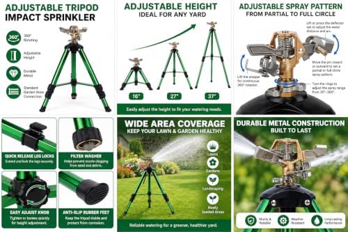 2-Pack Generic Adjustable Tripod Impact Sprinkler for Lawn & Garden - Image 2