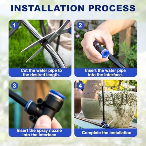 Upriver 30 Pcs Brass Misting Nozzles Tee with 8 Inch Built in Hose for 1/4"/6mm Tubing, 360° Rotation Adjustable Water Mister Nozzle Thread Sprayer for Garden Watering System - Image 5