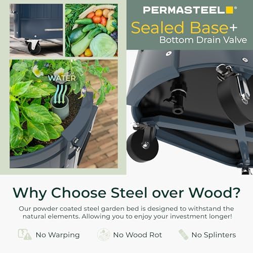 Permasteel Self-Watering Garden Bed, Rolling Planter for Vegetables, Flowers, Herbs, and Fruit, Outdoor Indoor, Caster Wheels, Blue - Image 5