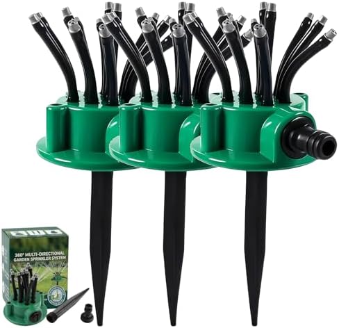 360° Multi-Directional Lawn Sprinkler for Garden & Yard - Precision Irrigation System with 12 Flexible Spray Nozzles, All-Season Durable ABS/PVC Garden Sprinkler with Secure Ground Spike (3Pcs) by Unknown