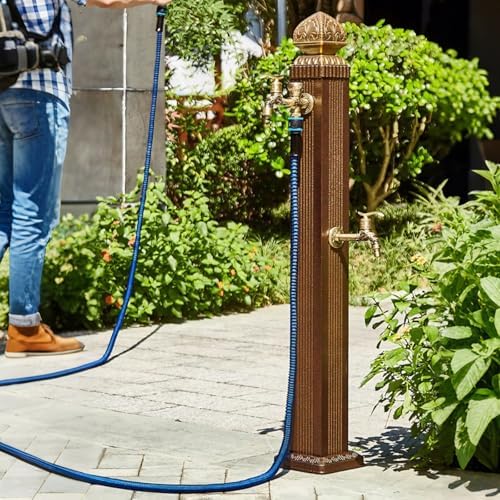 Aluminum Vertical Garden Water Column, Floor Mounted Outdoor Faucet with Hose Holder, Free Standing Hydrant for Irrigation and Watering(Brown) - Image 7